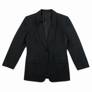 AKA Eddie Bauer Tailored Black Wool Blazer Satin Shawl Collar Single Button Sz 6